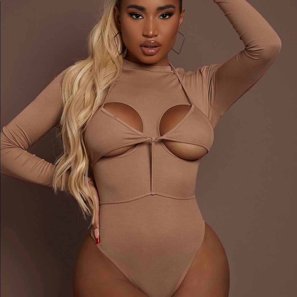 SHEIN peekaboo front tie body suit